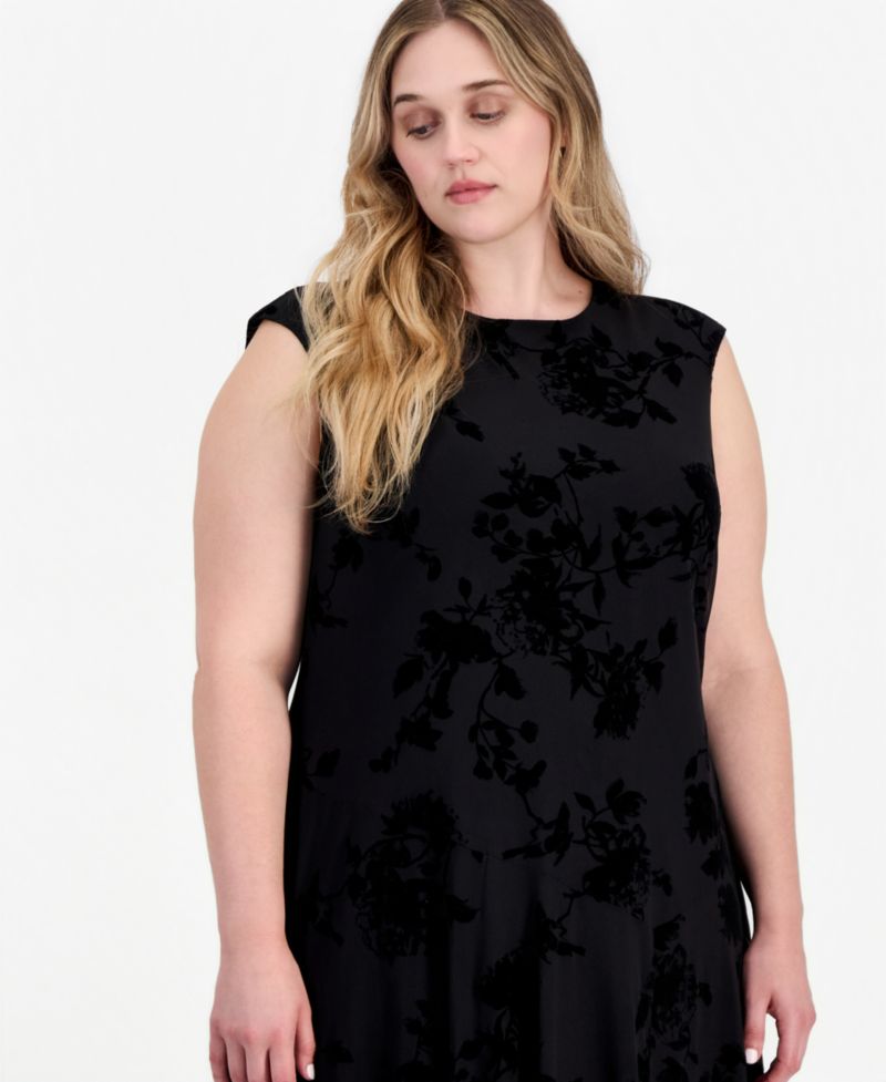 Petite Flocked Velvet Hankie Midi Dress
