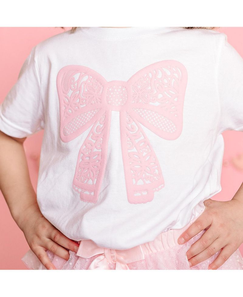 Baby Girls Lace Bow Puff Ink Short Sleeve T-Shirt