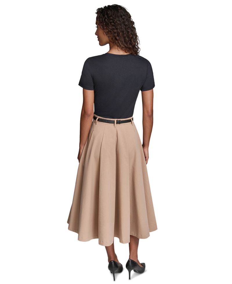 Women's Belted Jersey Midi Dress
