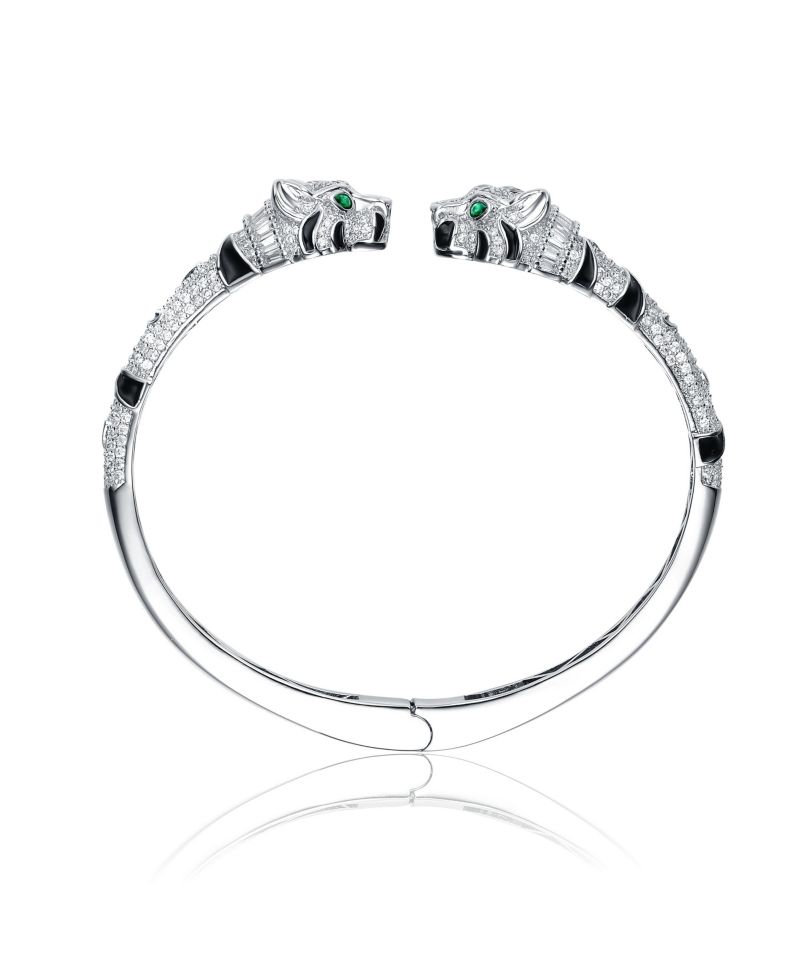 White Gold Plated Bendable Panther Bangle Bracelet