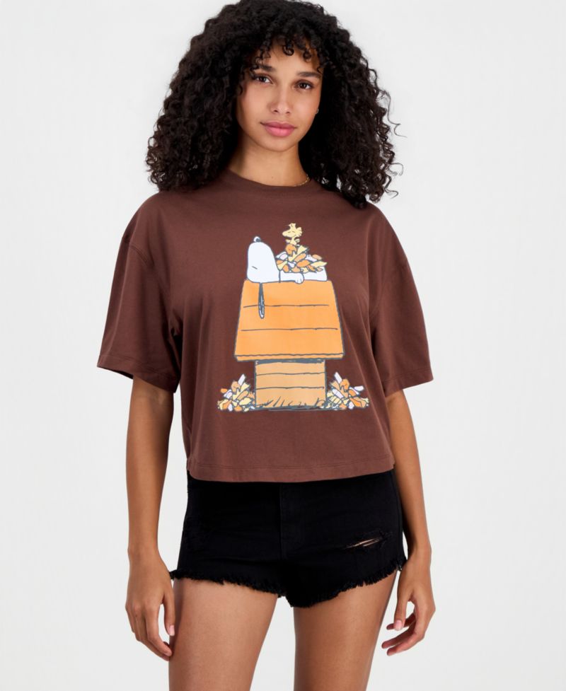 Juniors' Snoopy Boxy Crewneck Tee