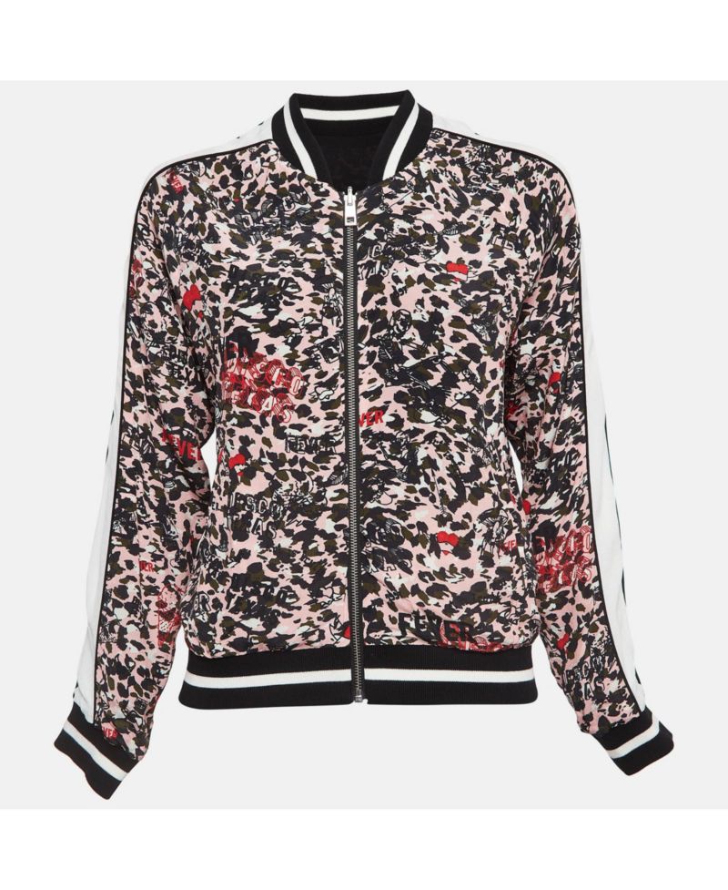 Women's Pre-Owned Zadig and Voltaire Pink/black Printed Crepe Reversible Billy Leo Jacket