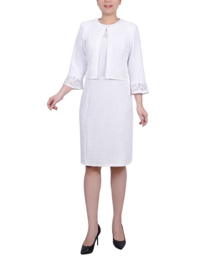 Petite Two Piece Novelty Knit and Lace Dress Set