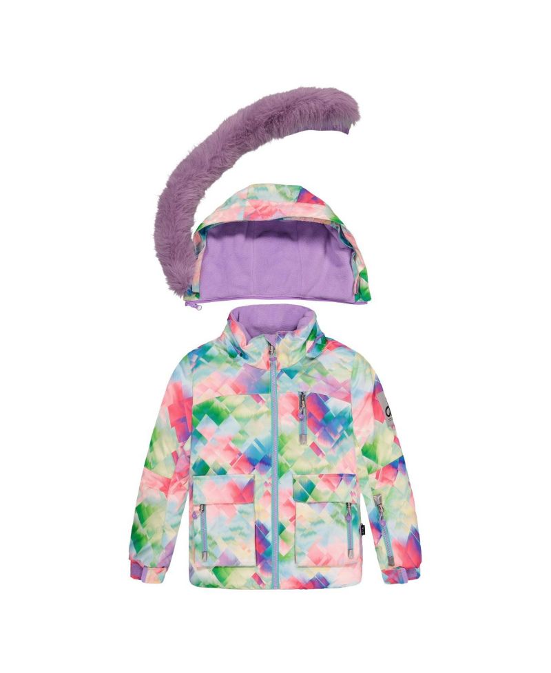 Big Girls Girl(6-14) Two Piece Play Snowsuit Multicolored with A Diamond Pattern with Turquoise and Purple Pants