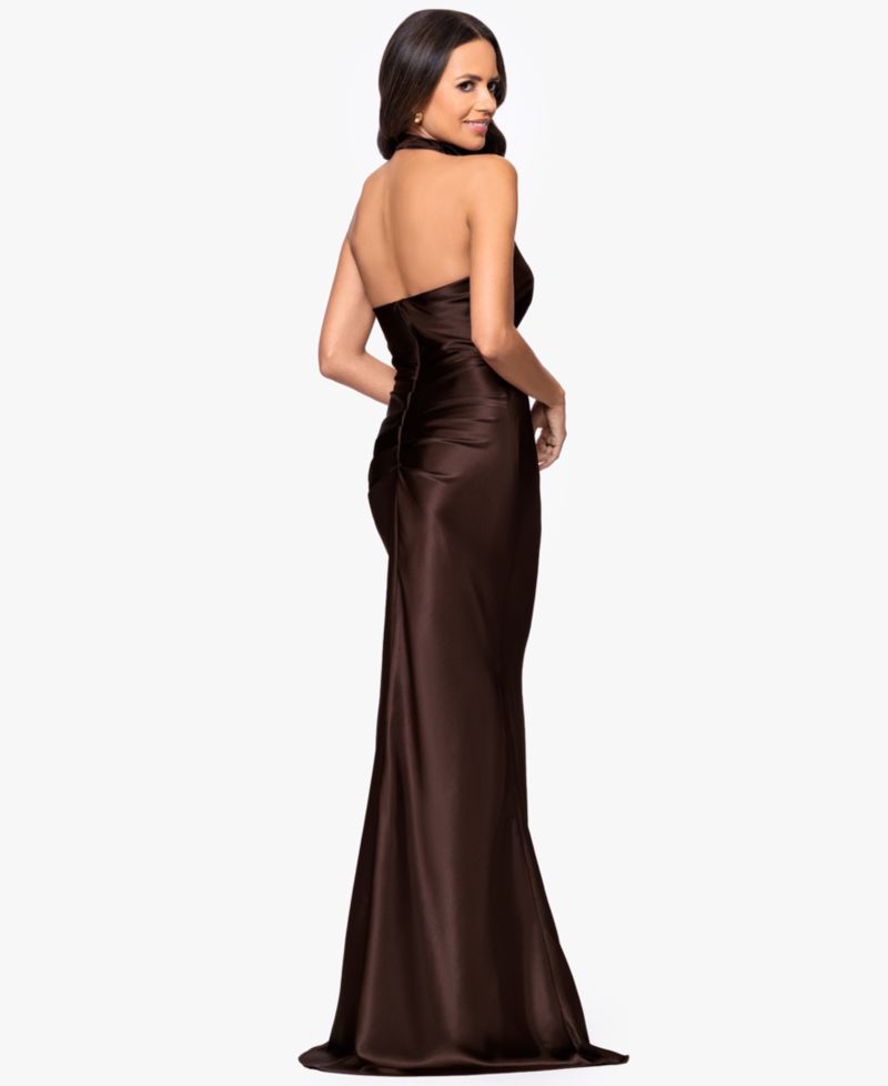 Petite Cowl Halter Neck Charmeuse Long Dress