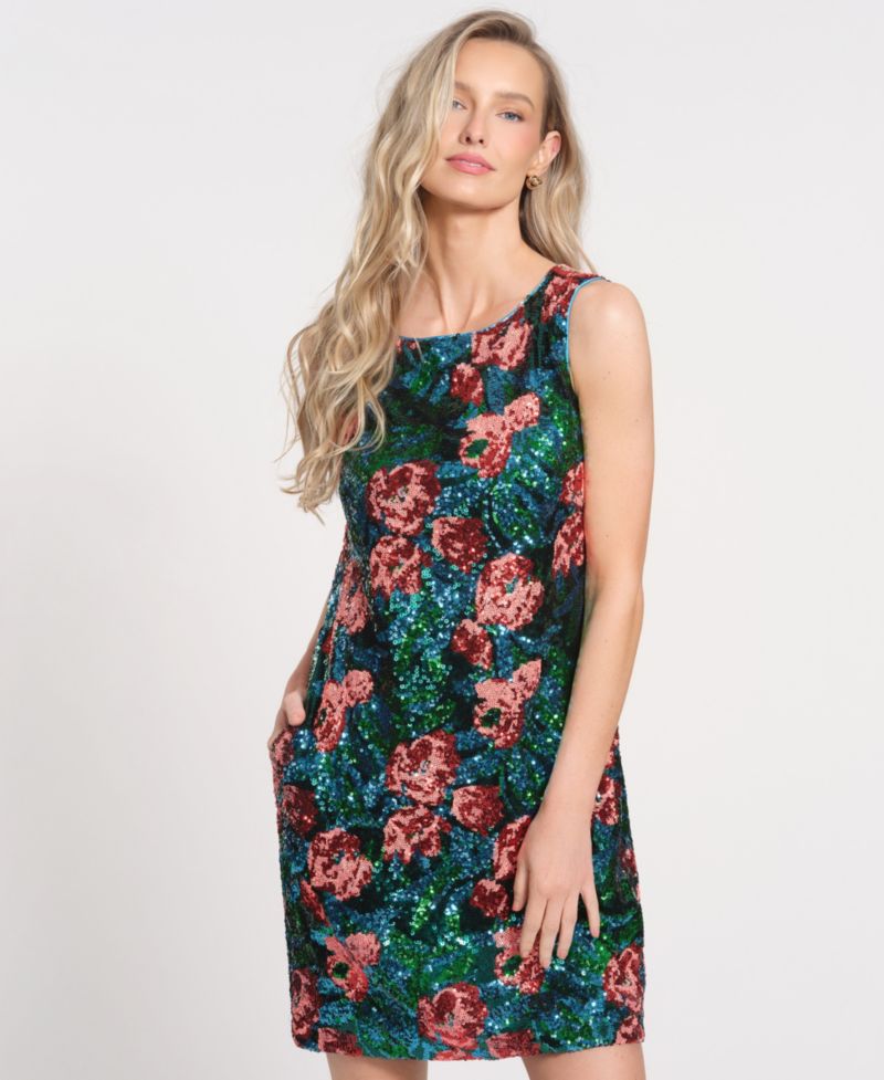 Women's Floral Crewneck Sleeveless Mini Dress