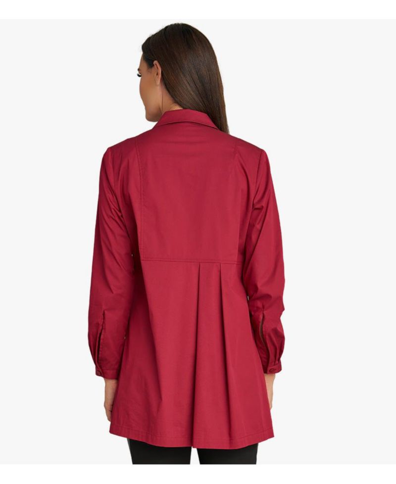 Women's Long Sleeves Cotton Poplin Asymmetrical Pleat Front Have It All Tunic