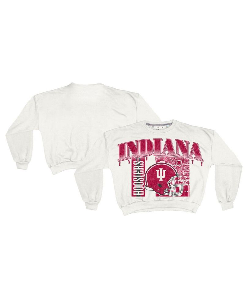 Women's White Indiana Hoosiers Oversized Janice Retro Waist-Length Sweatshirt