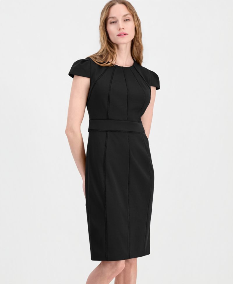 Women's Trim Seam Detail Crewneck Sheath Dress