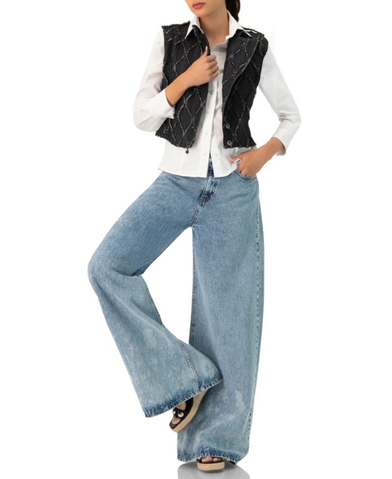 Women's Distressed Denim Vest