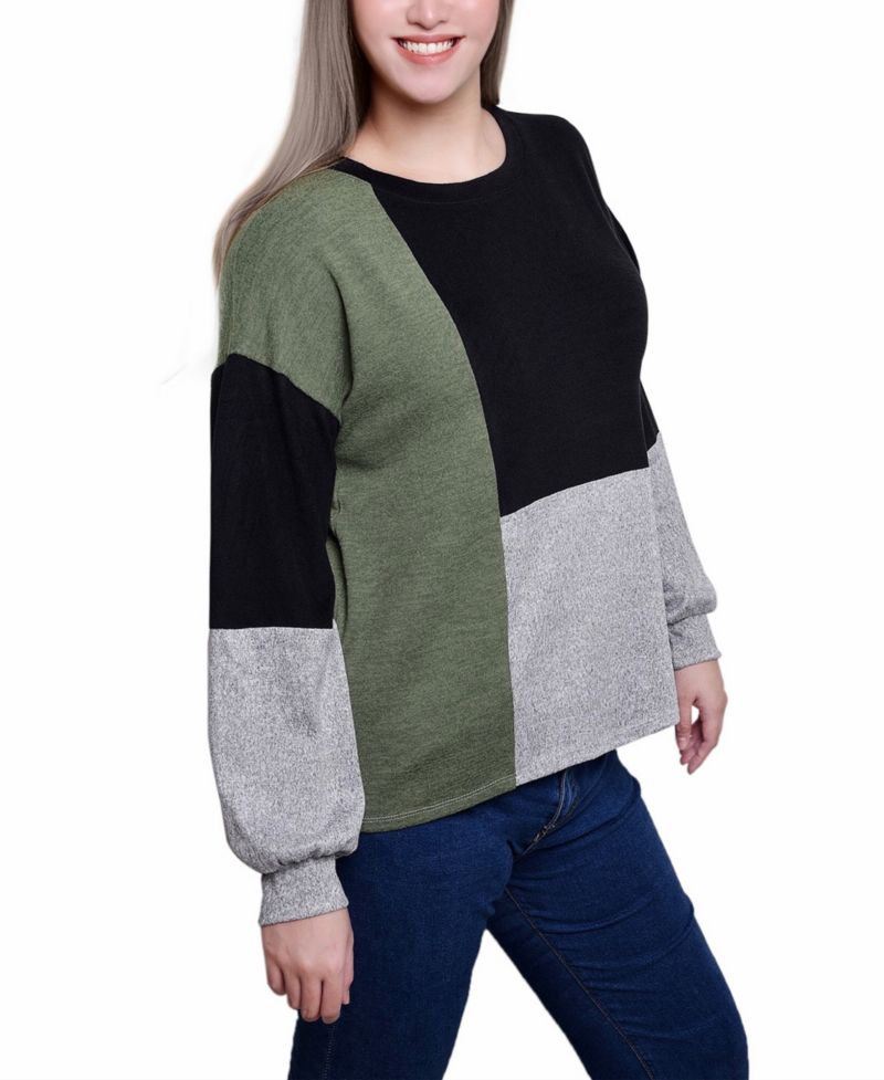 Petite Long Sleeve Colorblocked Boat Neck Top