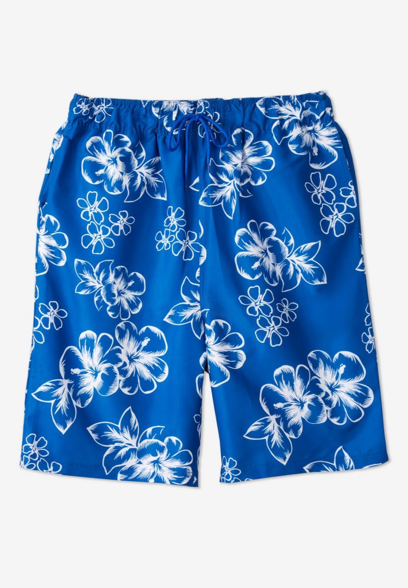 Men's Hibiscus Print 8" Swim Trunks