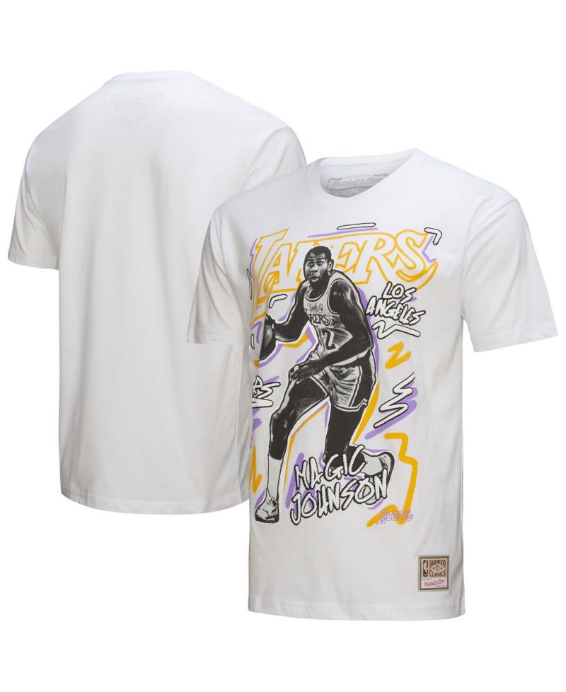 Men's Magic Johnson White Los Angeles Lakers Hardwood Classics Chalked Up T-Shirt