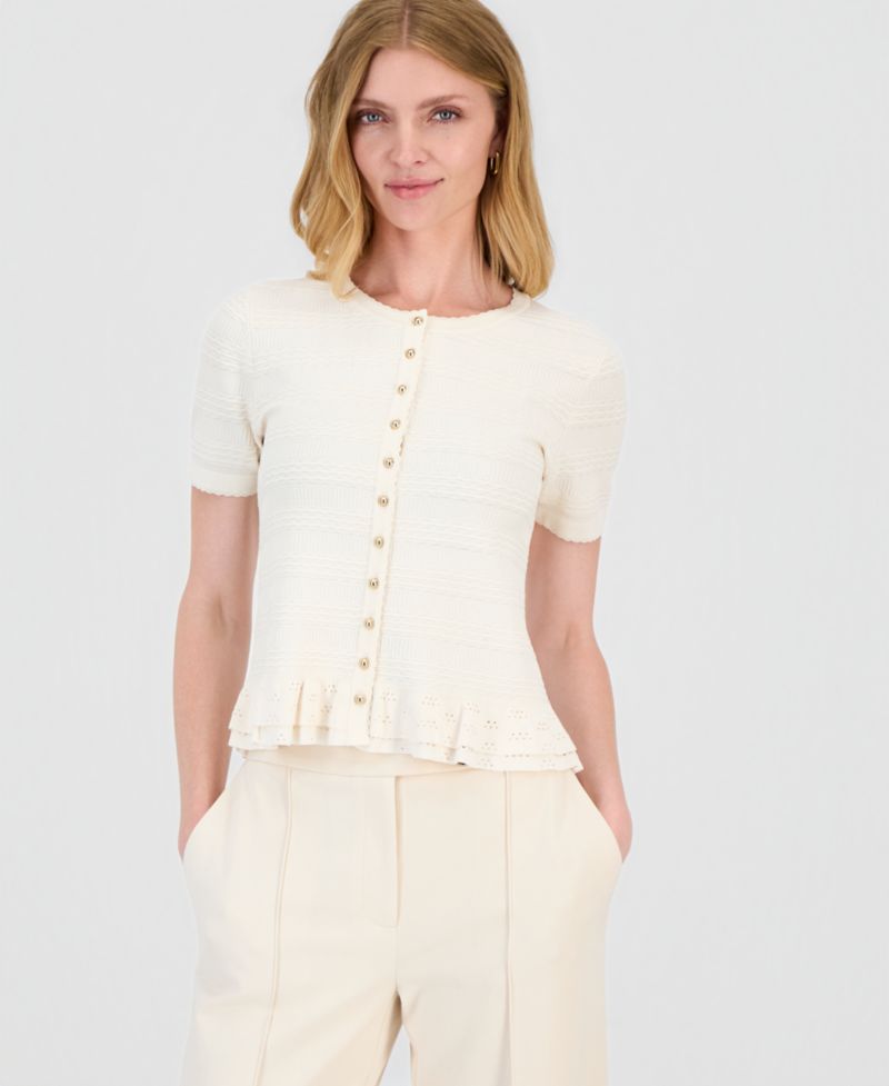 Women's Textured Ruffled-Hem Cardigan