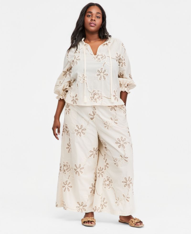 Plus Size Mid-Rise Wide-Leg Elastic Waistband Pants