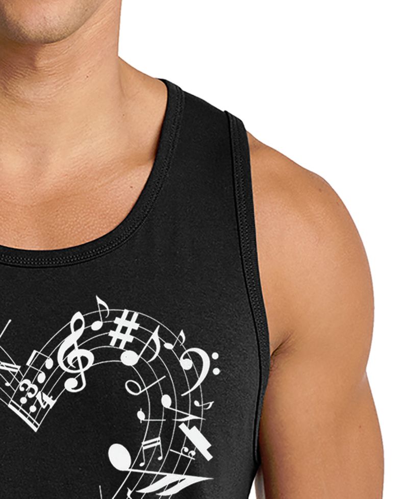 Men's Music Notes Heart Word Art Tank Top