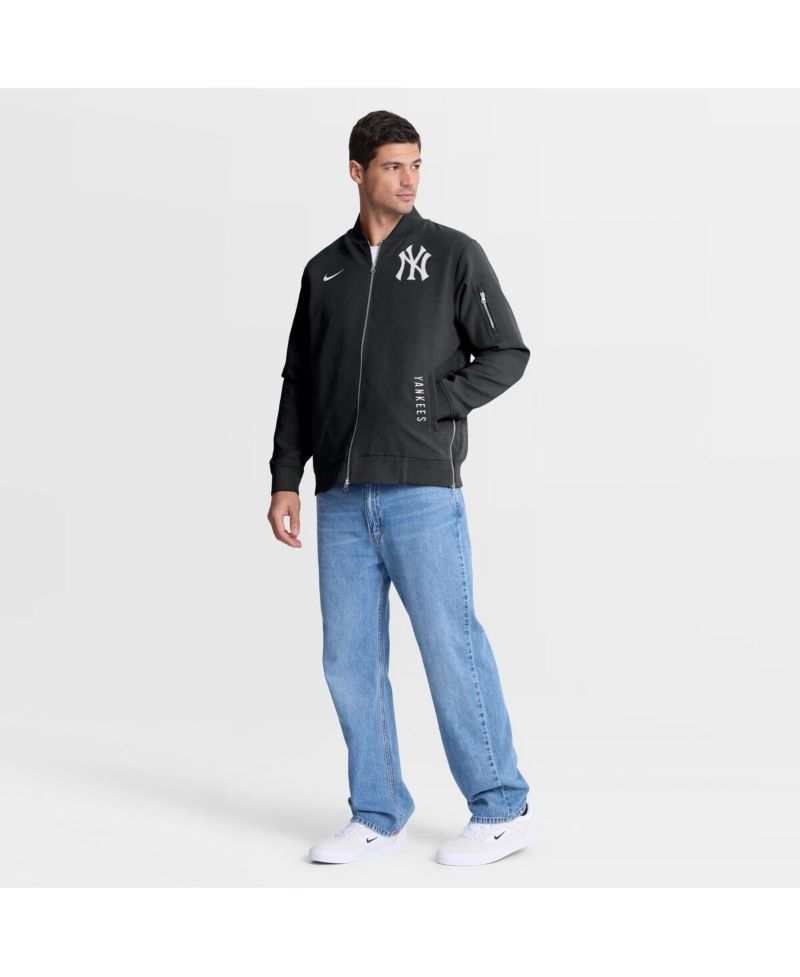 Men's Black New York Yankees Authentic Collection Dugout Relaxed Full-Zip Bomber Jacket