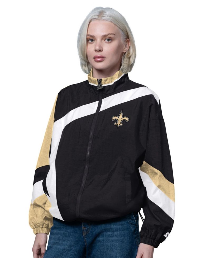 Women's Black/Gold New Orleans Saints Vintage 1st Quarter Full-Zip Windbreaker