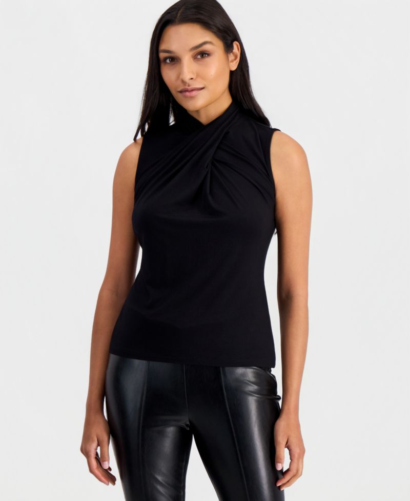 Women's Asymmetric Draped-Neck Sleeveless Top