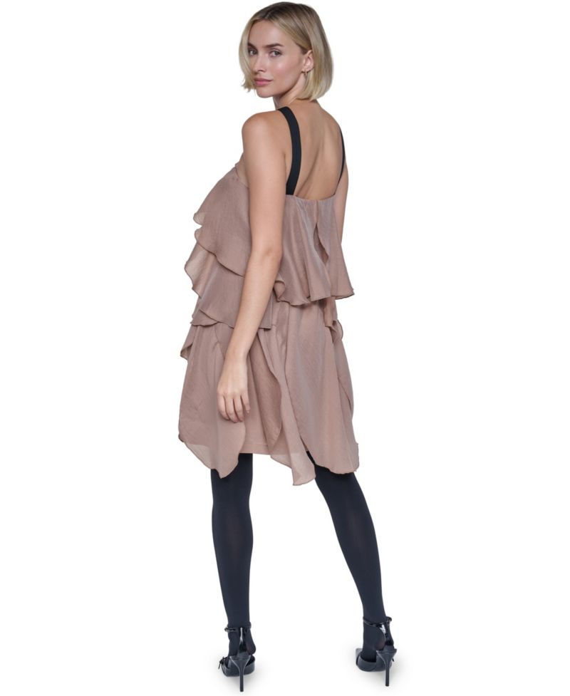 Women's Halter Tiered-Ruffle Short Petal Dress with Bow