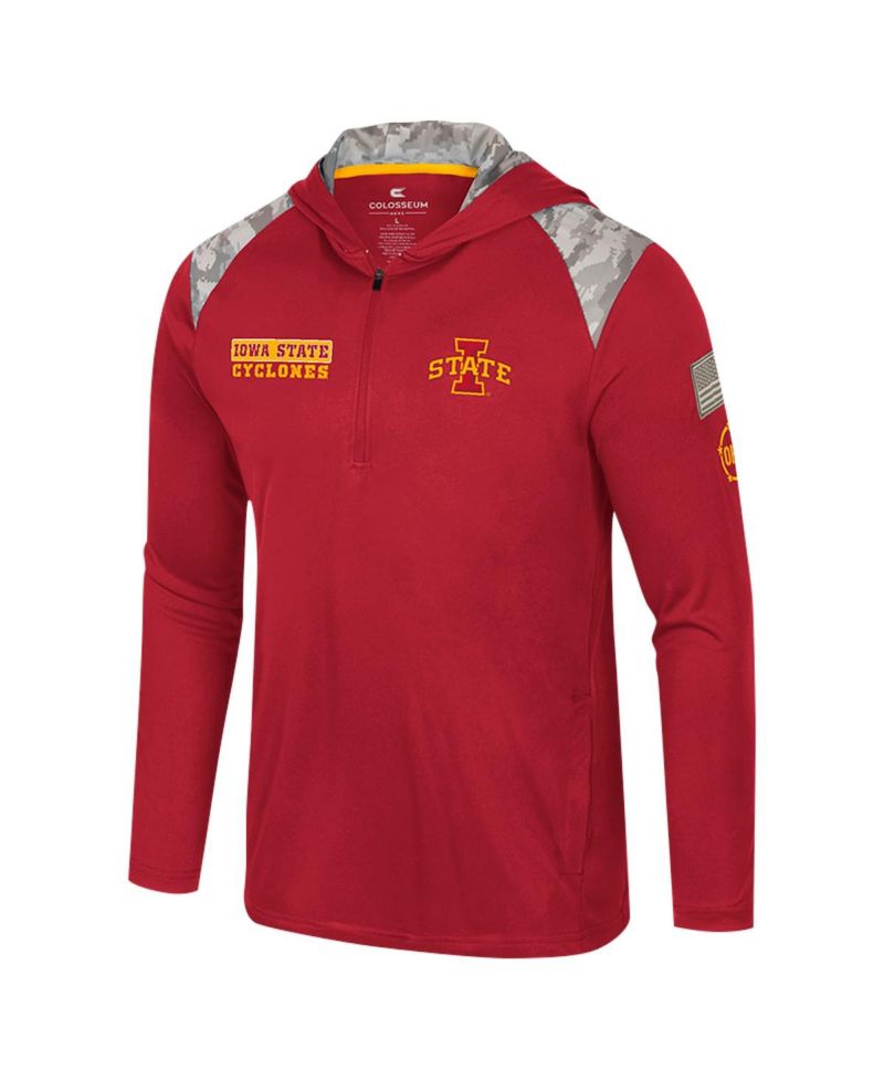 Men's Cardinal Iowa State Cyclones OHT Military Appreciation Quarter-Zip Hoodie Jacket