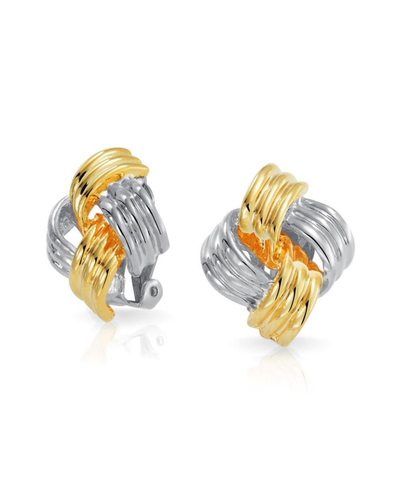 Classic Two Tone Square Infinity Knot Clip On Earrings Gold and Silver Plated
