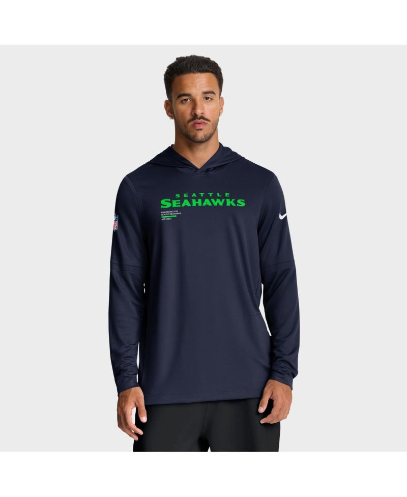 Men's College Navy Seattle Seahawks Sideline Pure Fury Performance Long Sleeve Hoodie T-Shirt