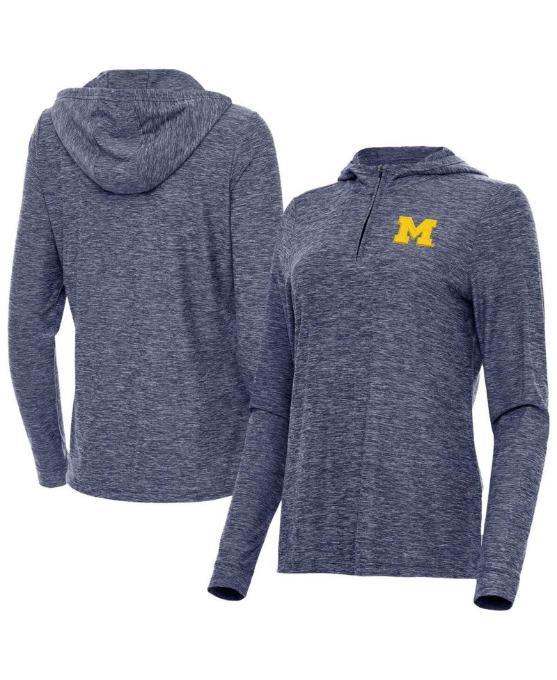 Women's Heather Navy Michigan Wolverines Daybreak Quarter-Zip Hoodie