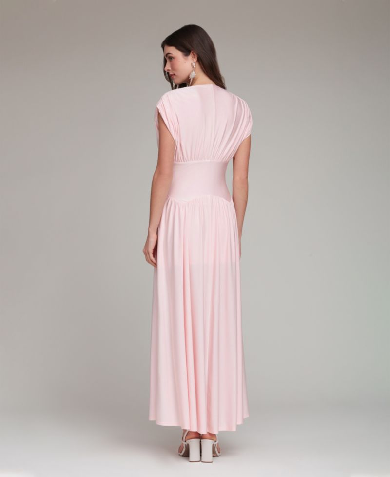 Women's Shirred V-Neck Sleeveless Maxi Dress