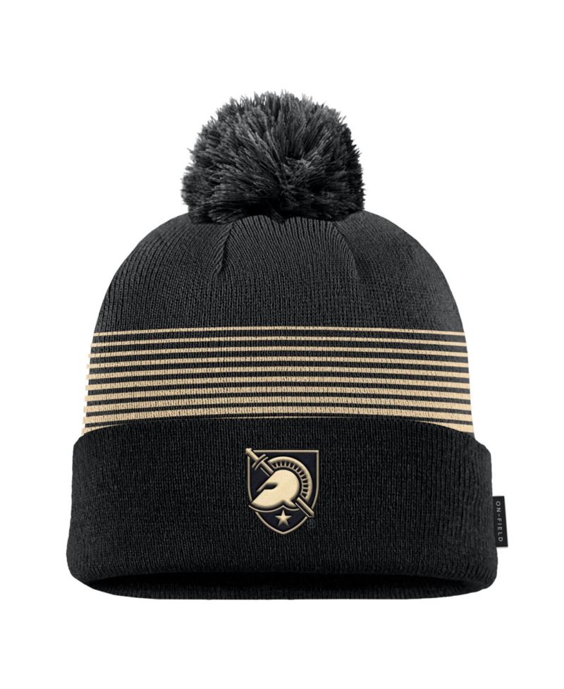 Men's Black Army Black Knights 2026 On-Field Peak Cuffed Knit Hat with Pom