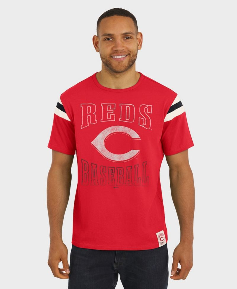 Darius Rucker Collection By Men's Red Cincinnati Reds Distressed Sleeve Stripe T-Shirt