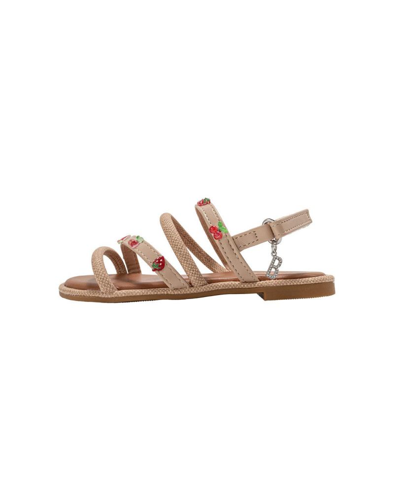 Girls Girl's Fashion Sandals - Dressy Shoes with Tiny Fruit Charms and Raffia Embossed Accents