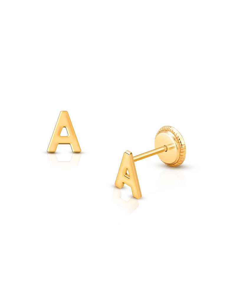 14K Gold Initial Stud Screw Back Earrings