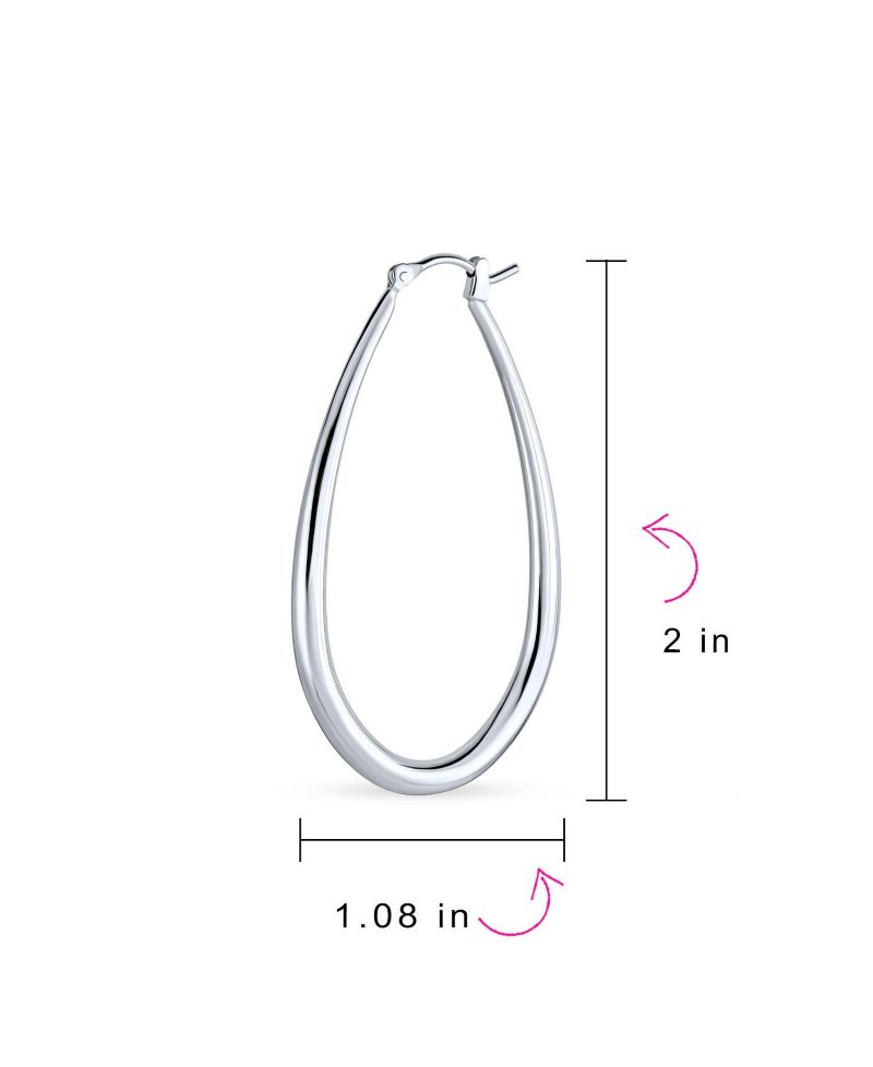 Large Tube Oval Hoop Earrings 2" .925 Sterling Silver Hinged Notched