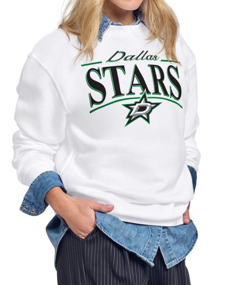 Women's White Dallas Stars Arch Stripe Fleece Sweatshirt