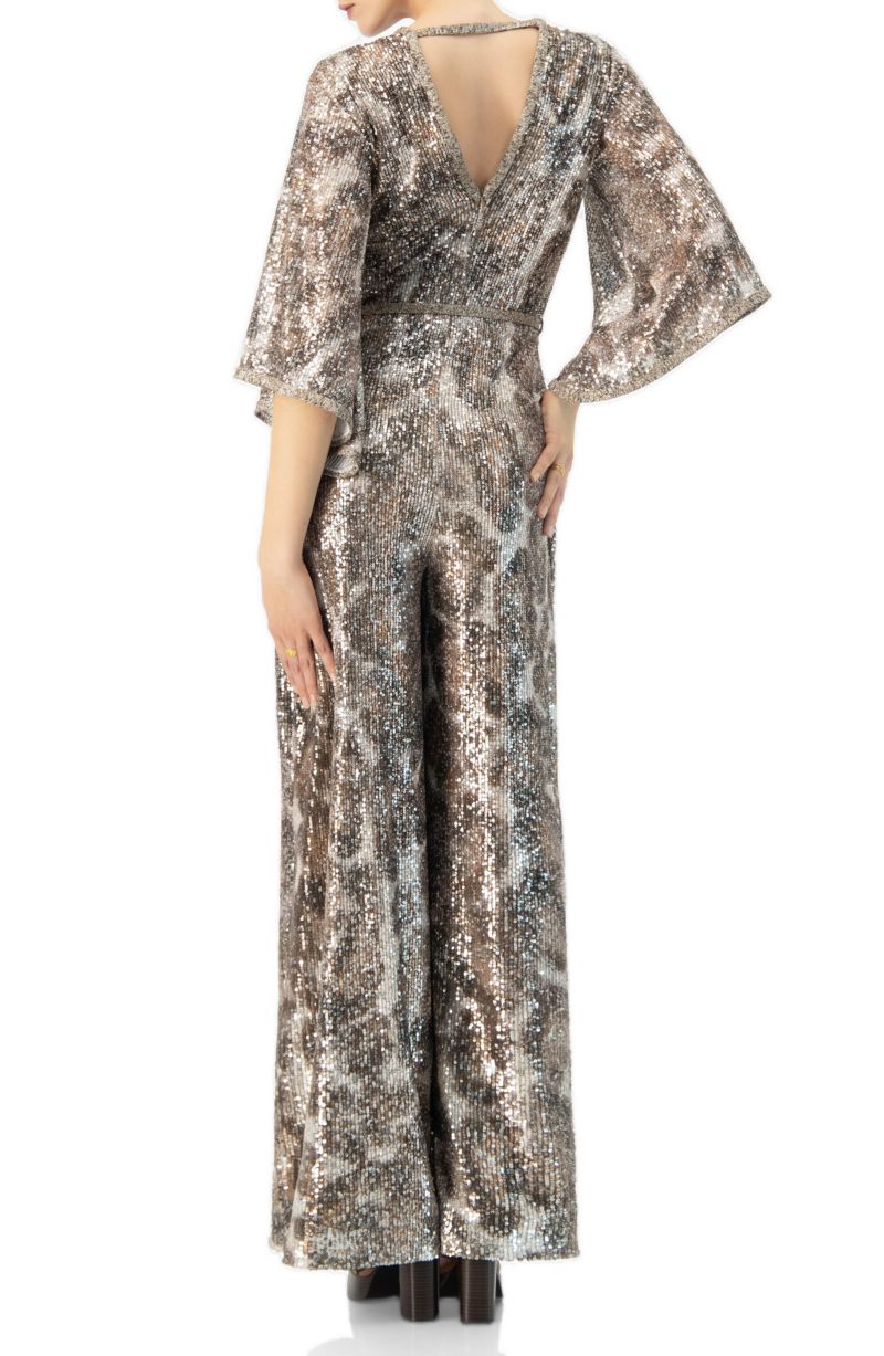 Women's Sequin Wide Leg V-Neck Jumpsuit