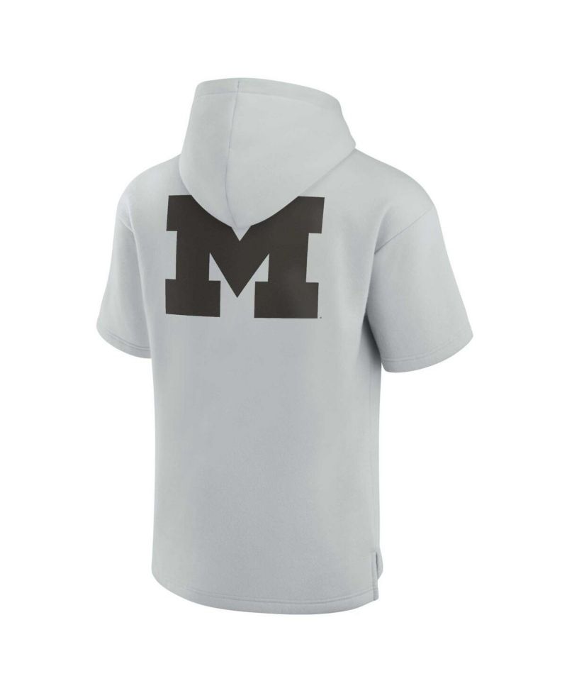 Men's and Women's Gray Michigan Wolverines Super Soft Fleece Short Sleeve Pullover Hoodie