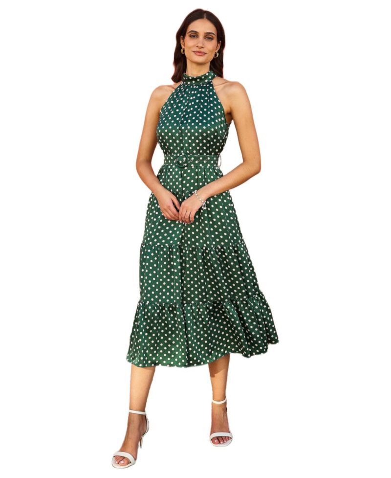 Women's Spot Print Halter Midi Dress