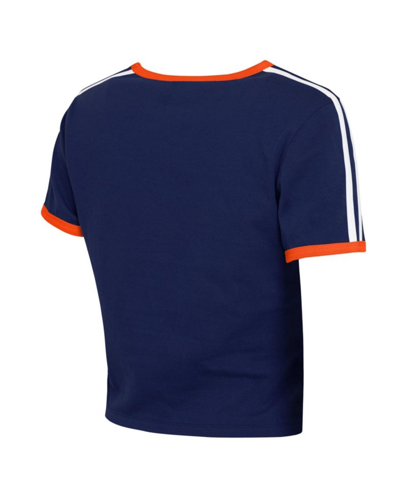 Women's Navy Houston Astros Cropped Throwback Ringer Baby T-Shirt