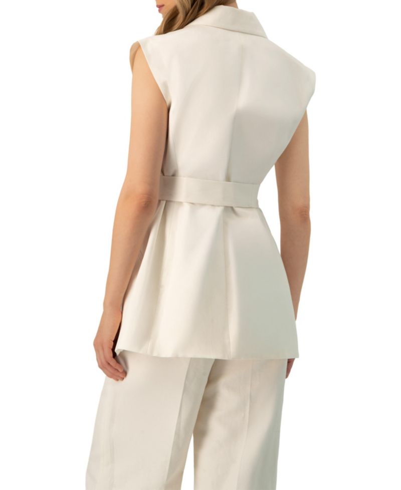 Women's Single-Breasted Linen Vest with Waist Tie