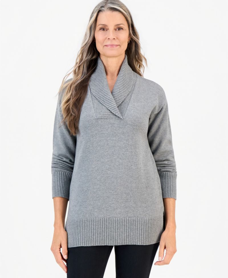 Petite Shawl Collar Cotton-Blend Sweater