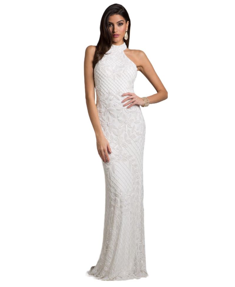 Women's Lattice-Beaded Halter Neck Sheath Wedding Gown