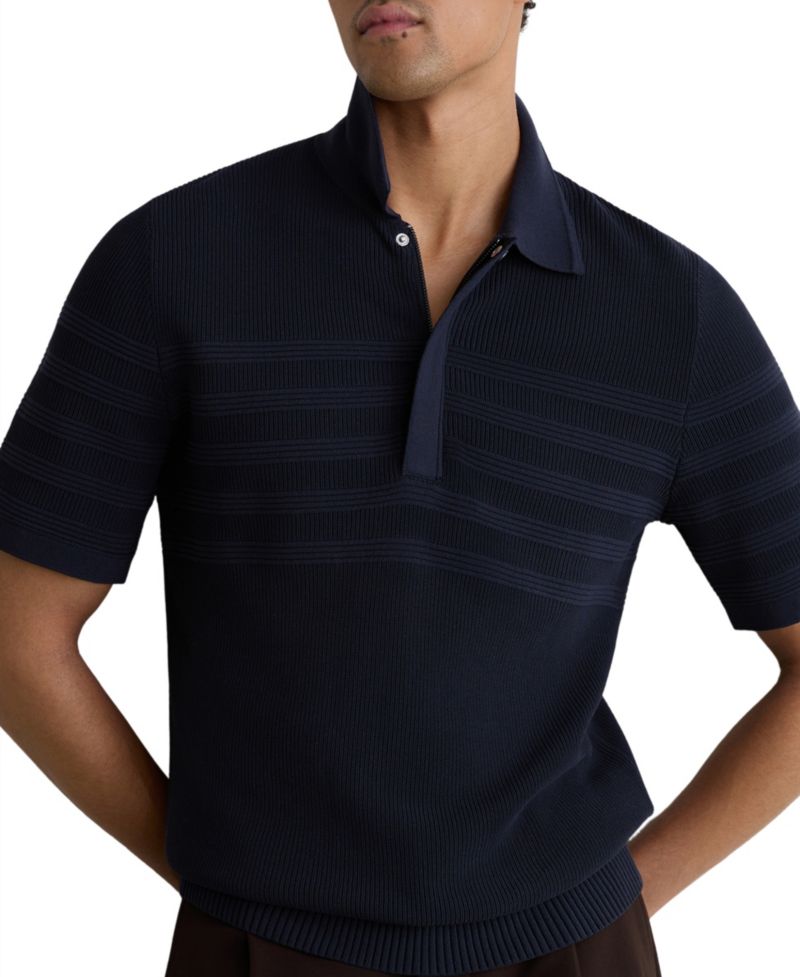 Men's Falklands Cotton-Blend Textured-Knit Half-Zip Polo Shirt
