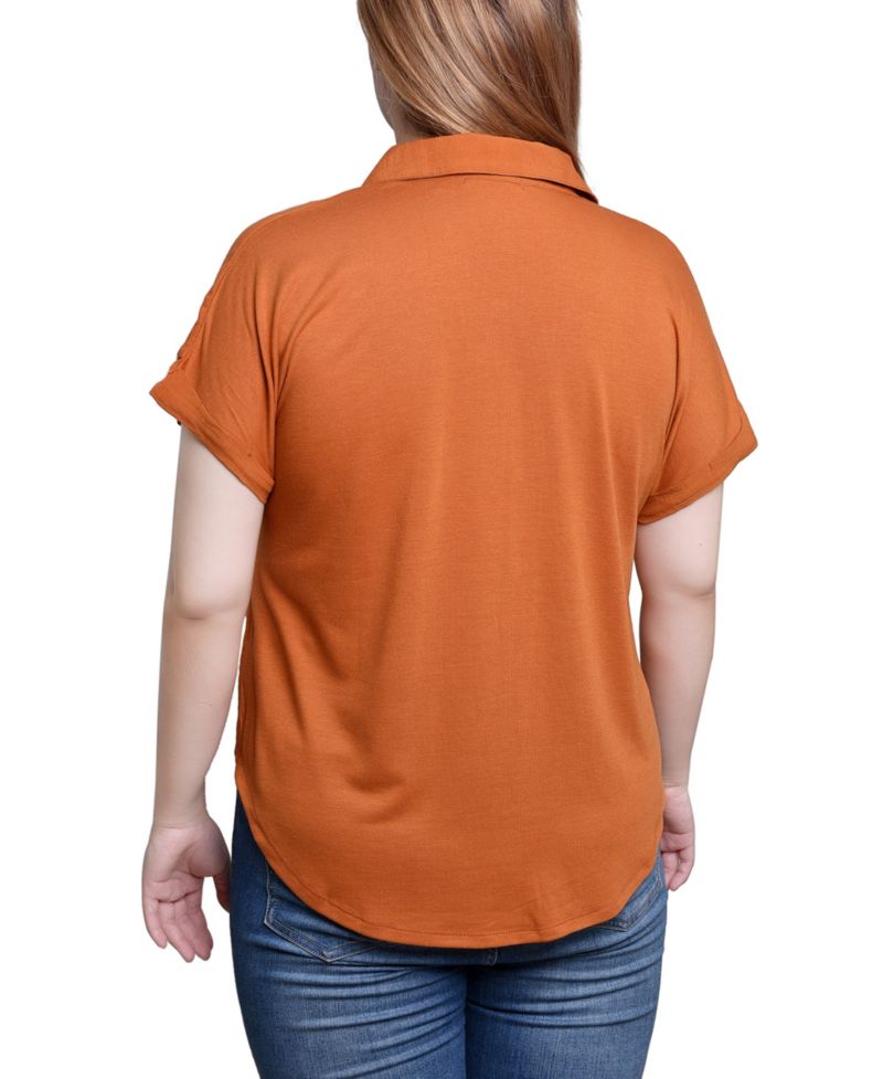 Short Sleeve Woven Front-Jersey Back Top