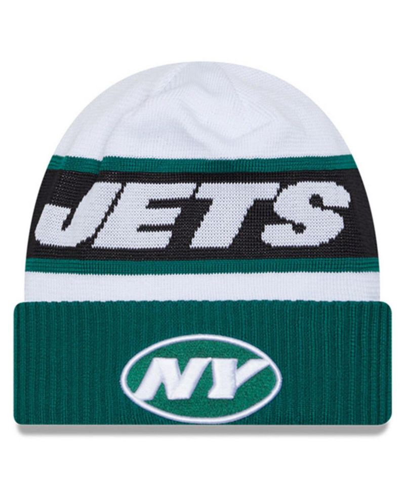 Men's White, Green New York Jets 2023 Sideline Tech Cuffed Knit Hat