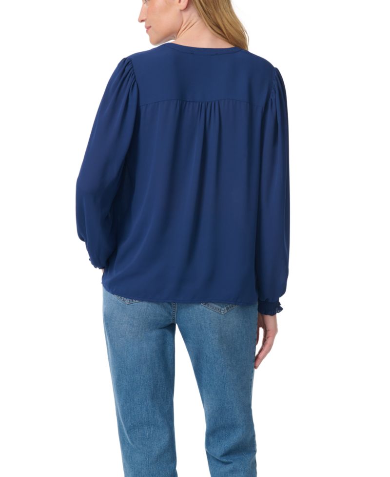 Women's Long-Bishop-Sleeve V-Neck Blouse