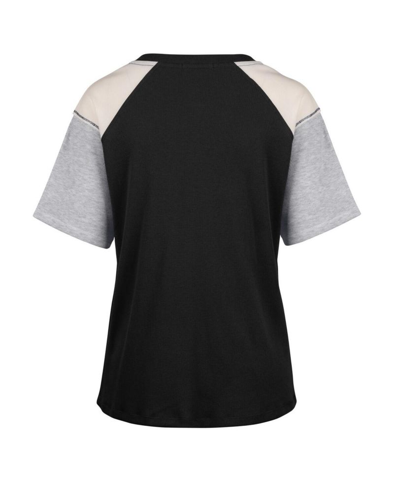 Women's Black Texas Longhorns Underline Harvey Colorblock Raglan Henley T-Shirt