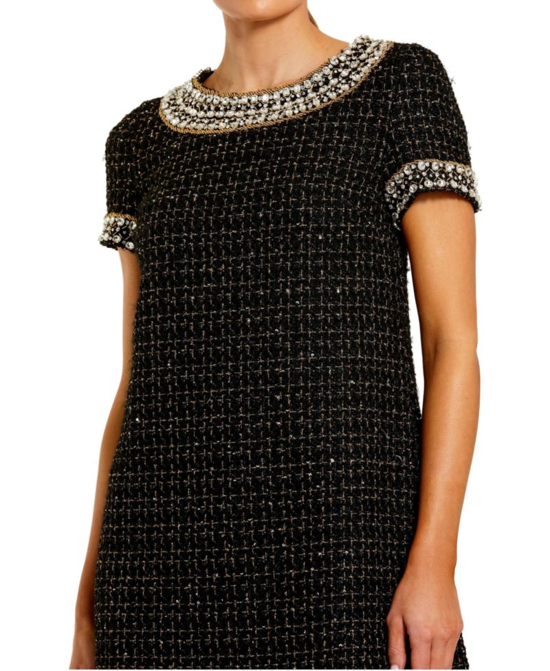 Women's Short Sleeve Boucle Mini Dress With Beading Detail