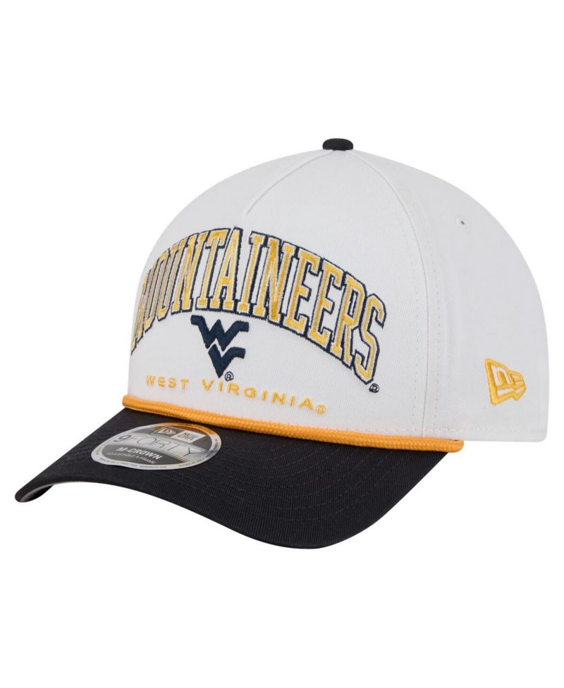 Men's White/Navy West Virginia Mountaineers Arch Two-Tone Rope 9FORTY A-Frame M-Crown Adjustable Hat