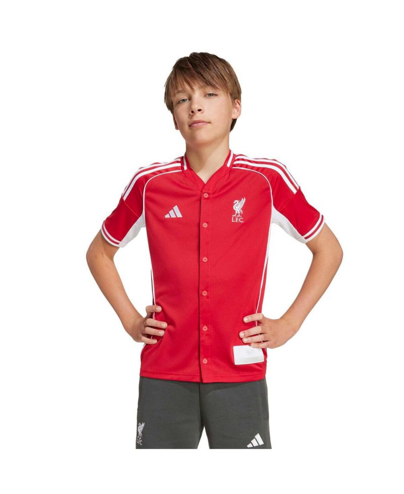 Big Boys and Girls Red Liverpool Full-Button Baseball Jersey